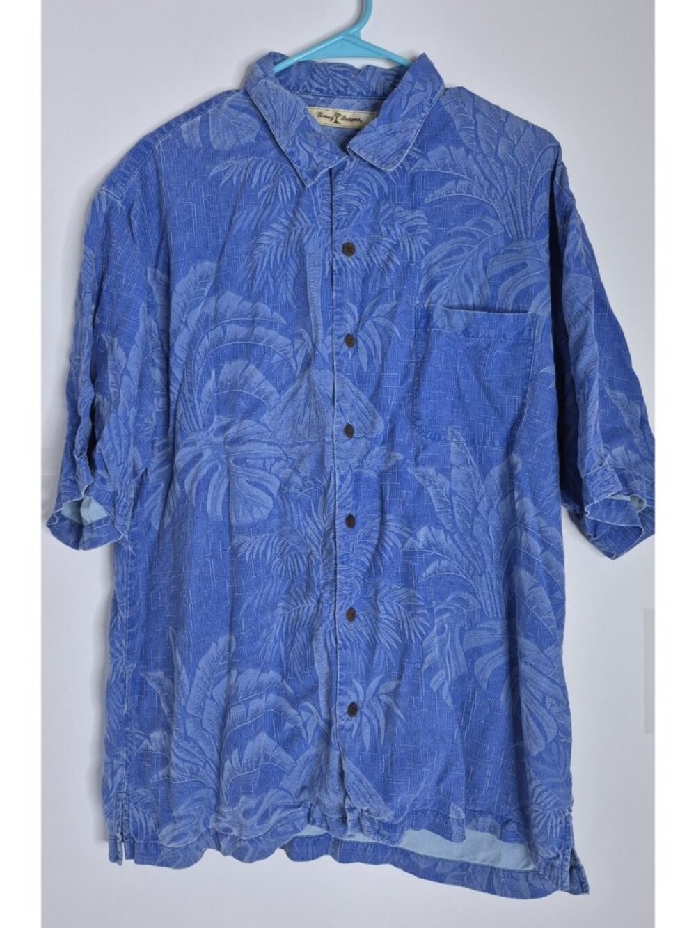 Tommy Bahama Blue Hawaiian 100% Silk Button Down Shirt Size L